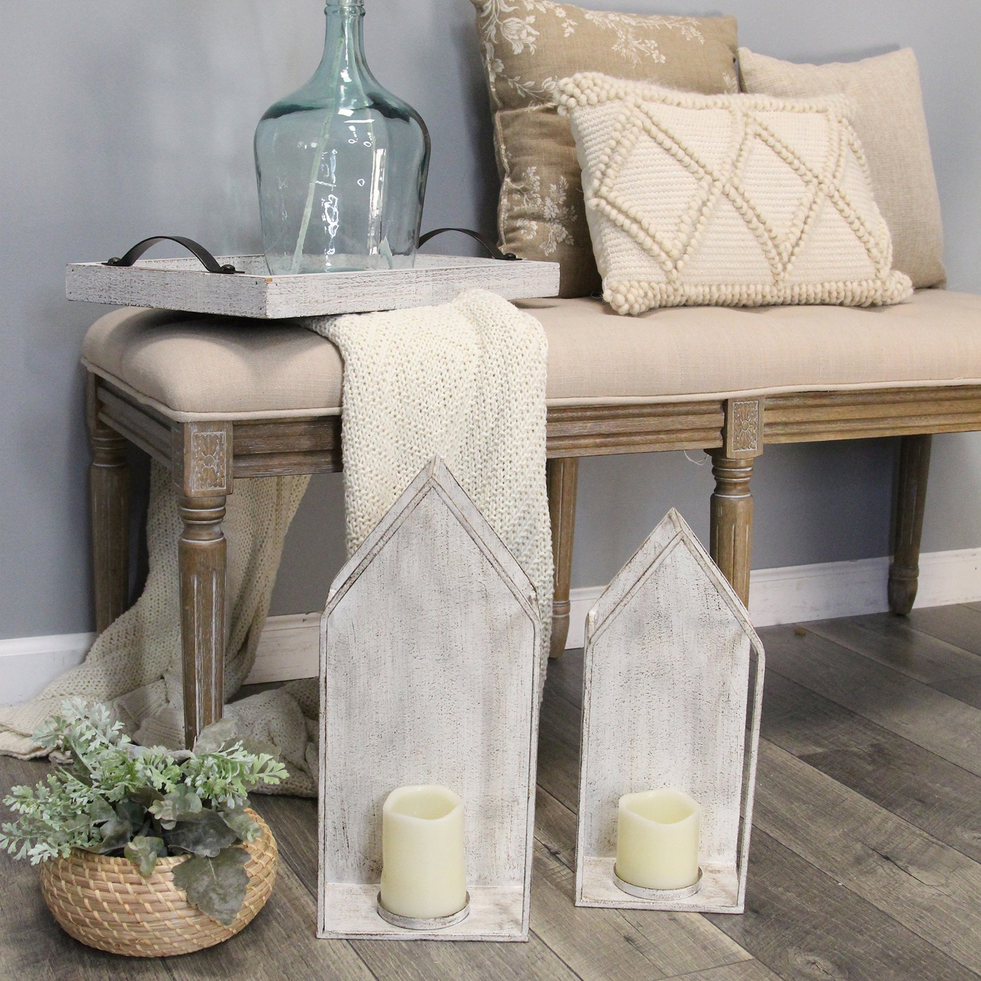 Set of 2 Farmhouse Style Distressed Metal Candleholders - Image 3