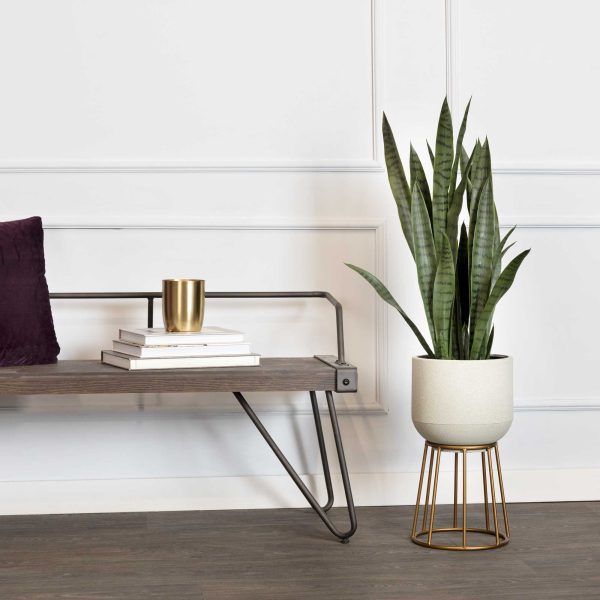 Faux Cement and Golden Metal Decorative Plant Stand - Image 2