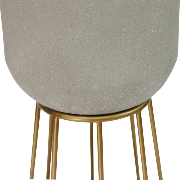 Faux Cement and Golden Metal Decorative Plant Stand - Image 3