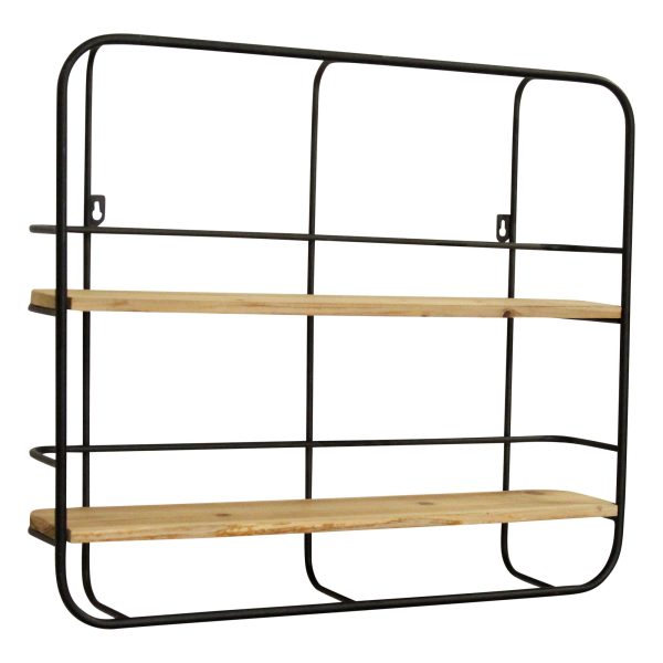 S 2 Farmhouse Wood Shelves with Black Metal Frame - Image 2