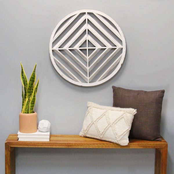 Modern Scandinavian Inspired White Wood Medallion Wall Decor - Image 2