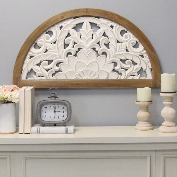Distressed White and Natural Wood Scroll Design Over Door Wall Hanging - Image 2