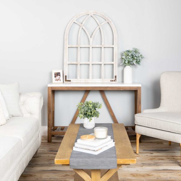 Distressed Wood Framed Window Arch Wall Decor - Image 2
