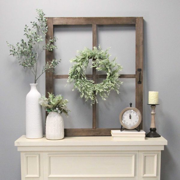 Walnut Wood Windowpane Wall Decor with Metal Hinges - Image 2