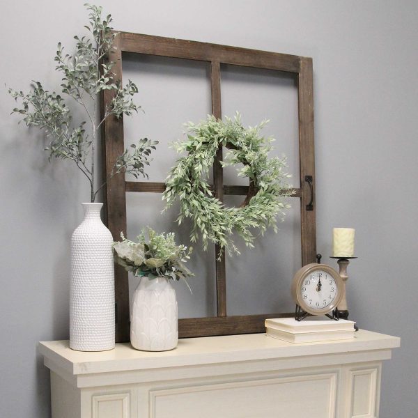 Walnut Wood Windowpane Wall Decor with Metal Hinges - Image 3