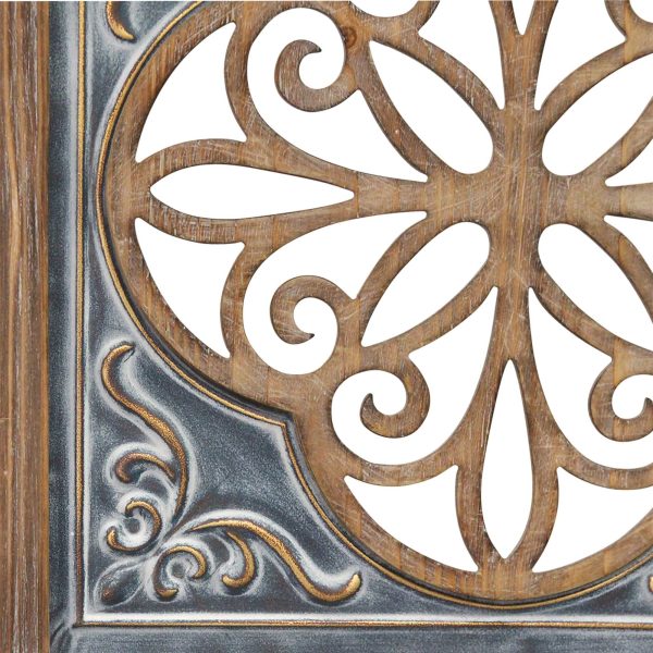 Distressed Blue Enamel Metal and Wood Framed Wall Art - Image 2
