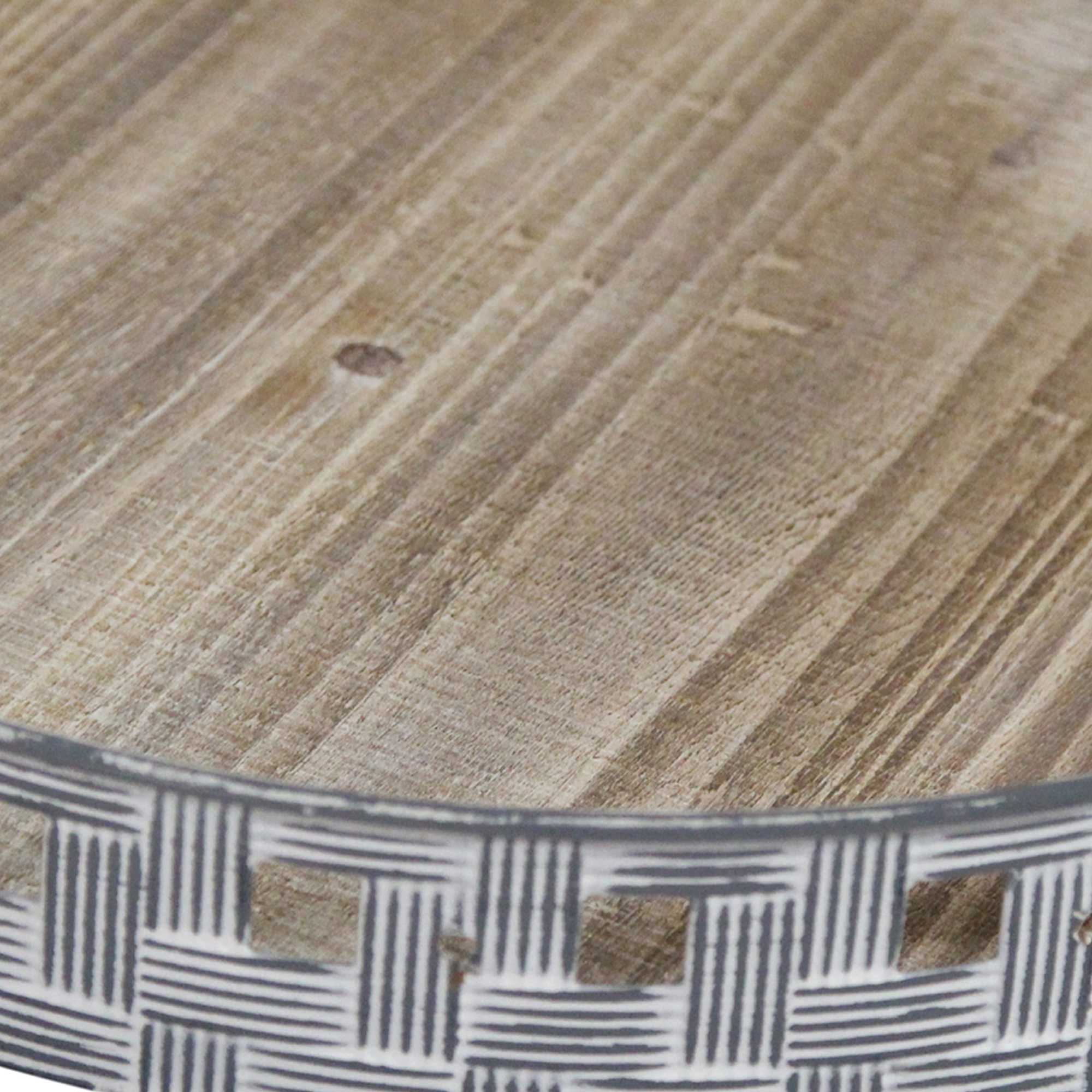 16 Rustic Round Grey Wash Metal and Wood Tray - Image 3