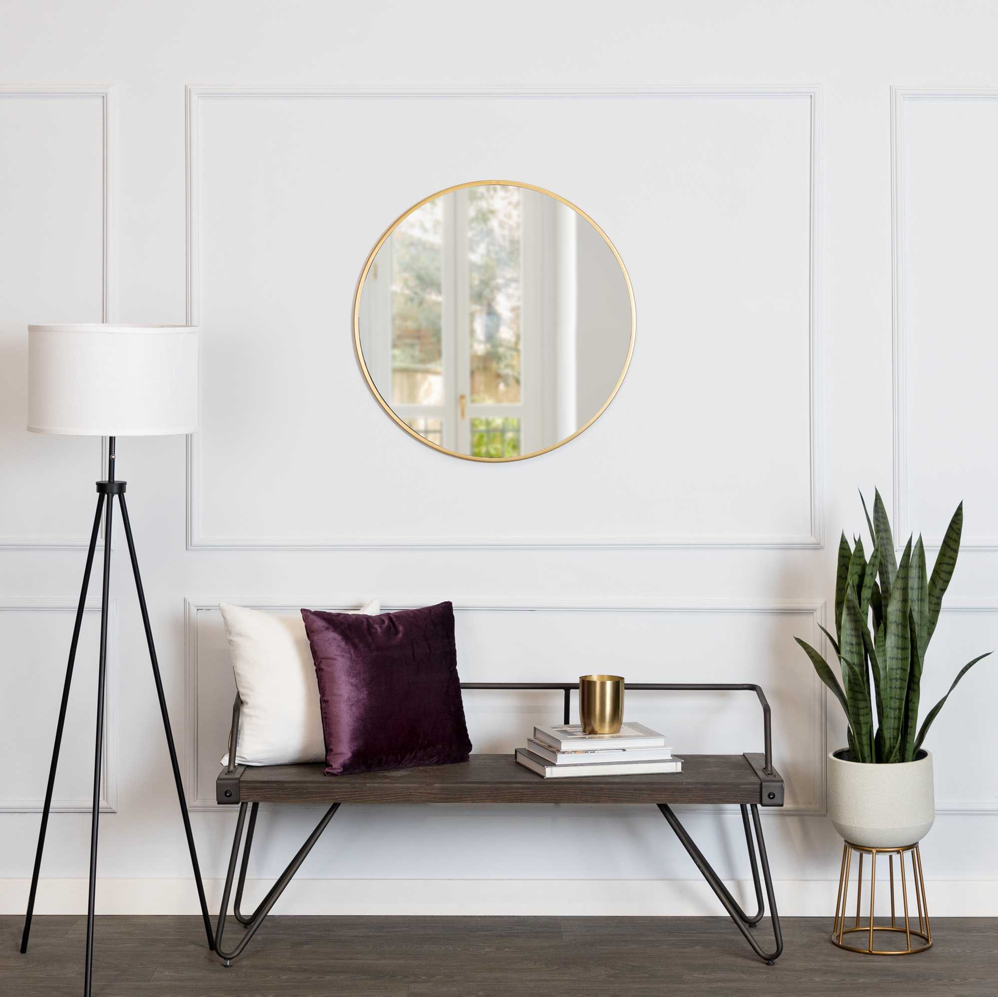 28 Round Chic Gold Metal Framed Wall Mirror - Image 2