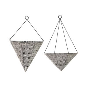 Set of 2 Distressed White & Metal Wall Planters