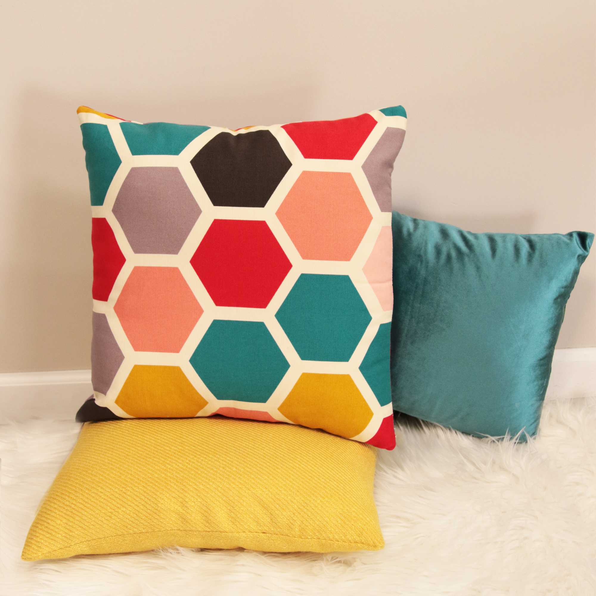 Mustard Yellow Tweed Textured Velvet Square Pillow - Image 3