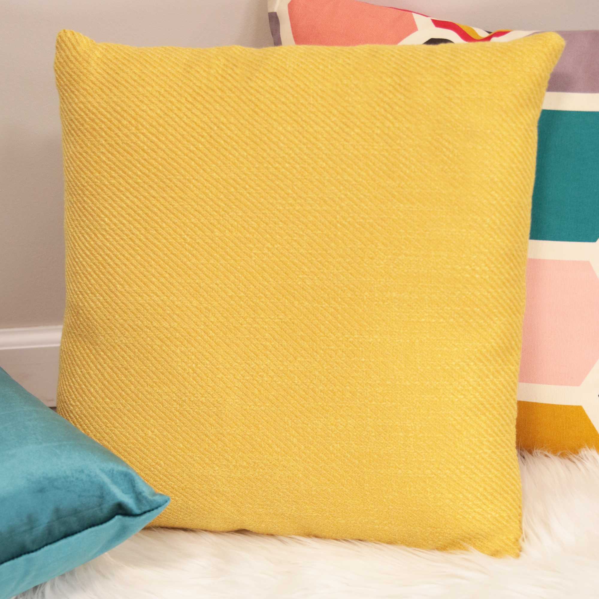 Mustard Yellow Tweed Textured Velvet Square Pillow - Image 4