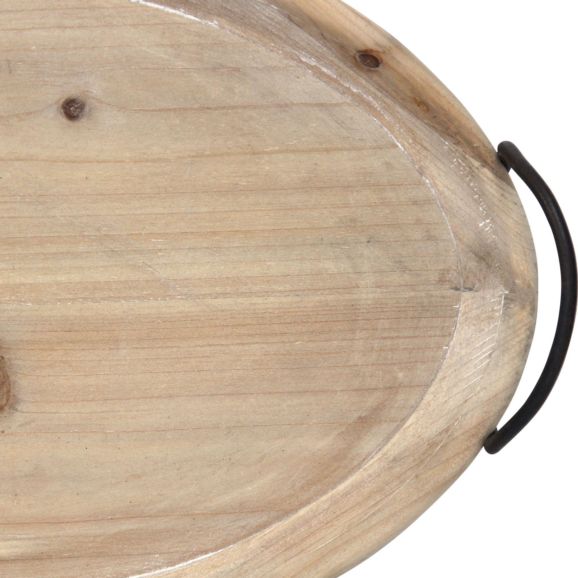 18 Oval Natural Ivory-Finished Wood with Curved Black Metal Handles - Image 3