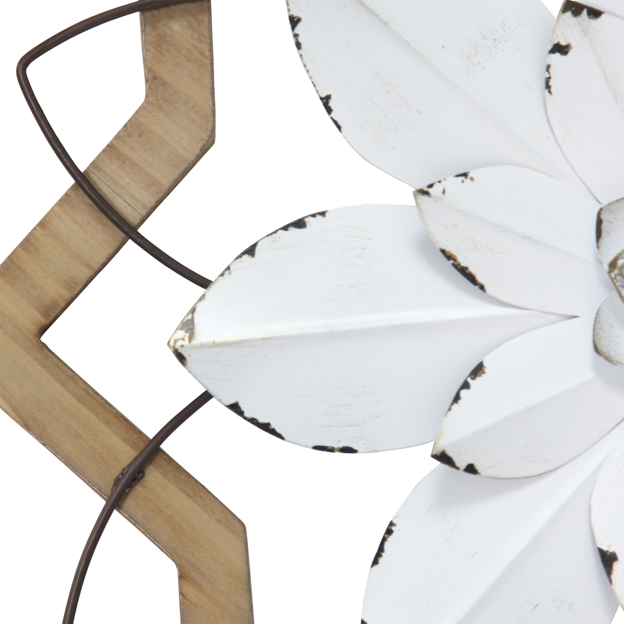 Metal White Flower & Wood Frame Wall Art - Image 3