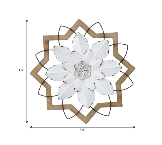 Metal White Flower & Wood Frame Wall Art - Image 5