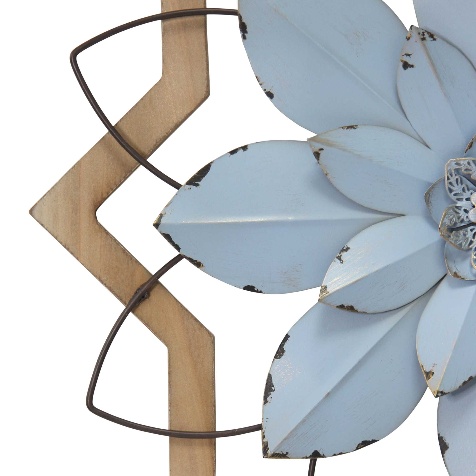 Light Blue Flower Metal and Wood Framed Wall Art - Image 3