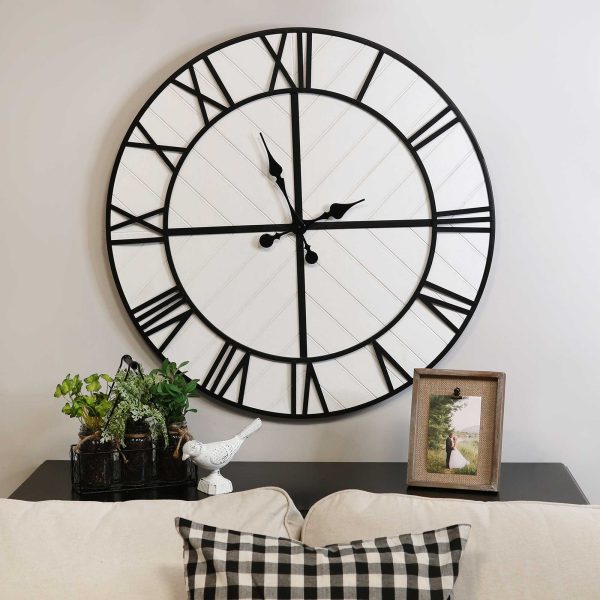 31.5 White Wood and Black Metal   Wall Clock - Image 2