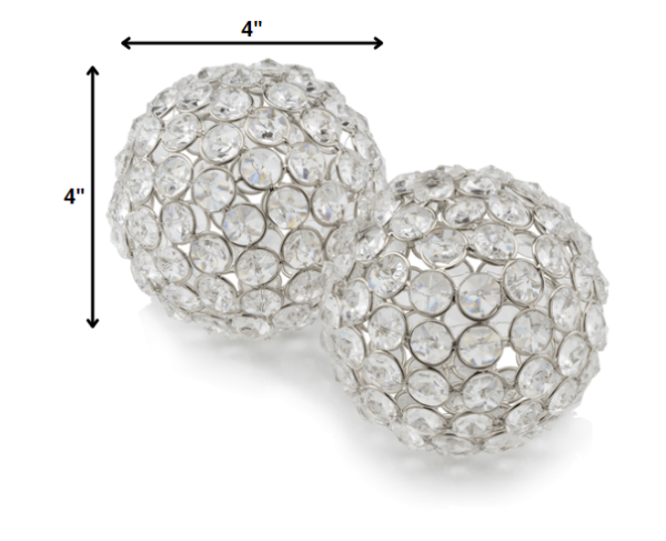 4" X 4" X 4" Silver Iron & Cristal Spheres Set Of 2 - Image 2