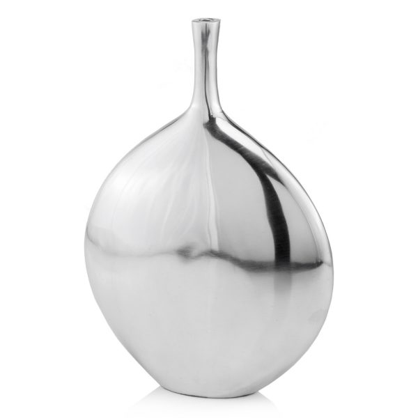 Mod Buffed Silver Long Neck Disc Vase - Image 3