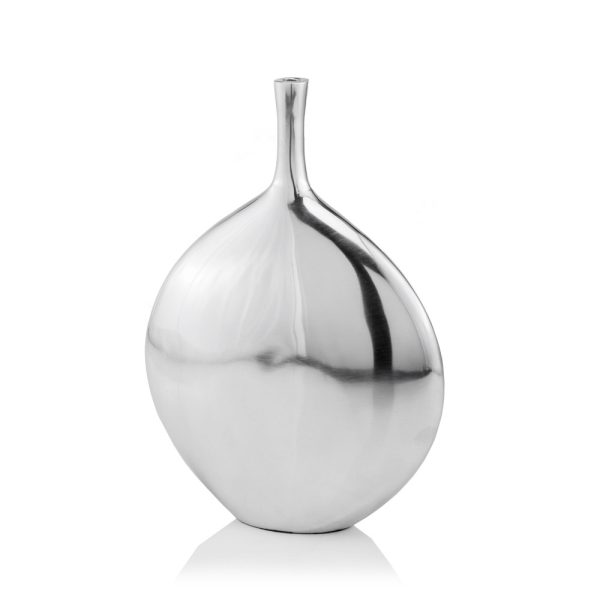 3" X 9" X 12" Silver Aluminum Meduim Long Neck Disc Vase - Image 3