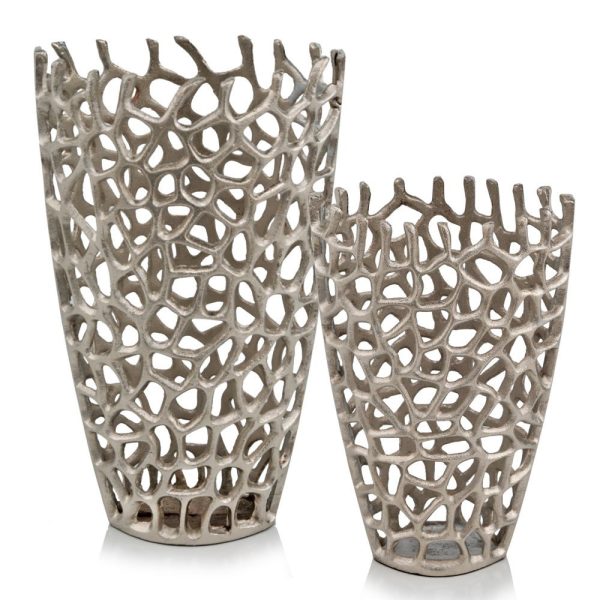 9" X 9" X 16" Silver Aluminum Branch Twig Large Table Vase - Image 2
