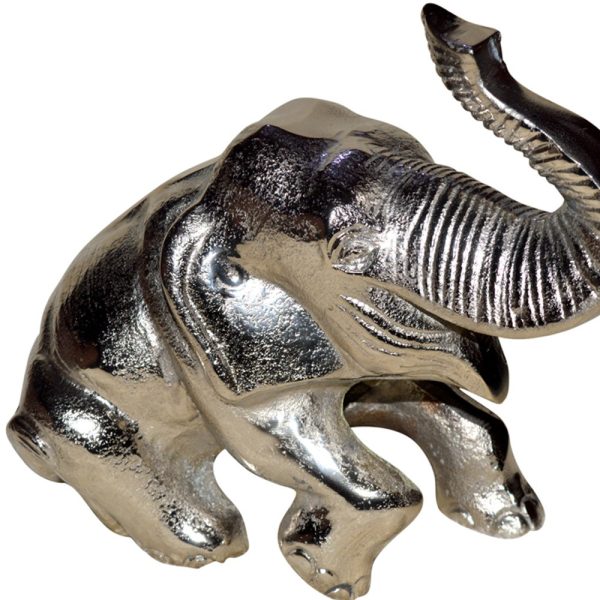 5" X 10" X 8" Silver Aluminum Resting Elephant - Image 4