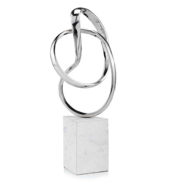 5.5" X 7.5" X 17.5" Silver and White Aluminum and Marble Abstract Sculpture - Image 3