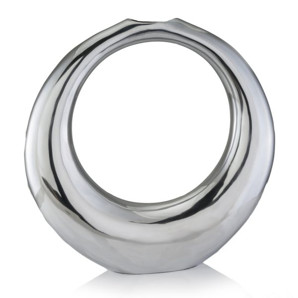 4" X 19" X 19" Silver Aluminum Ring Large Hoop Vase - Image 3