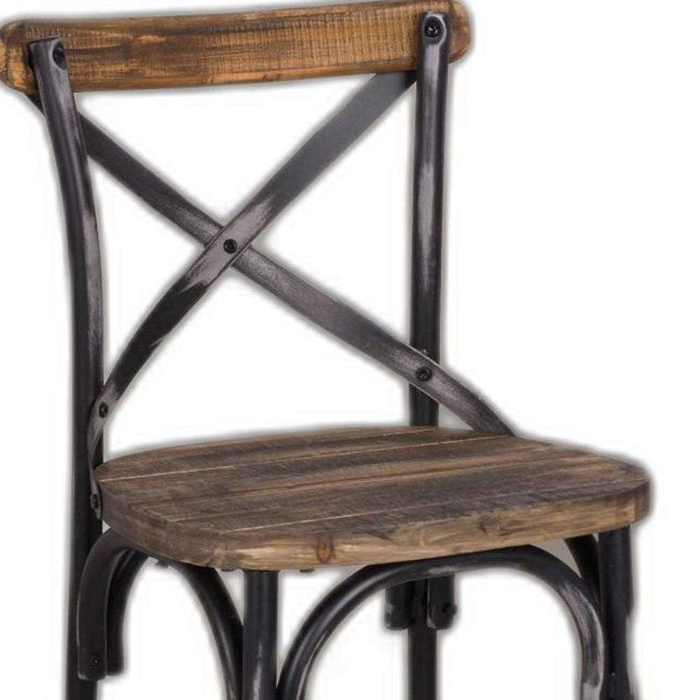 Antique Black Reclaimed Wooden Bar Chair - Image 4