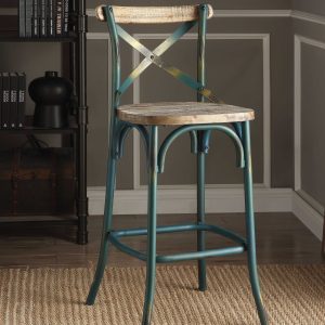 Antique Turquoise & Oak Wood Bar Chair