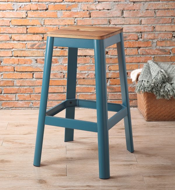 Contrast Teal and Natural Wood Bar Stool - Image 2