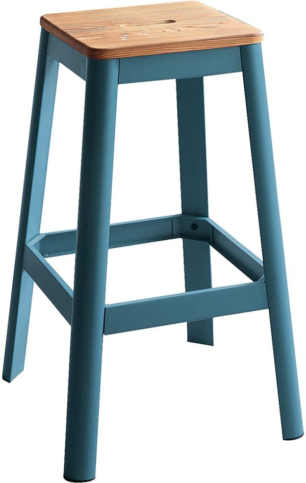 Contrast Teal and Natural Wood Bar Stool - Image 3