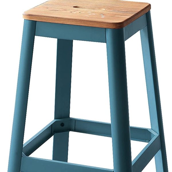 Contrast Teal and Natural Wood Bar Stool - Image 4