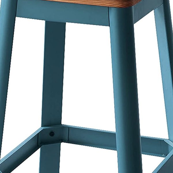 Contrast Teal and Natural Wood Bar Stool - Image 5