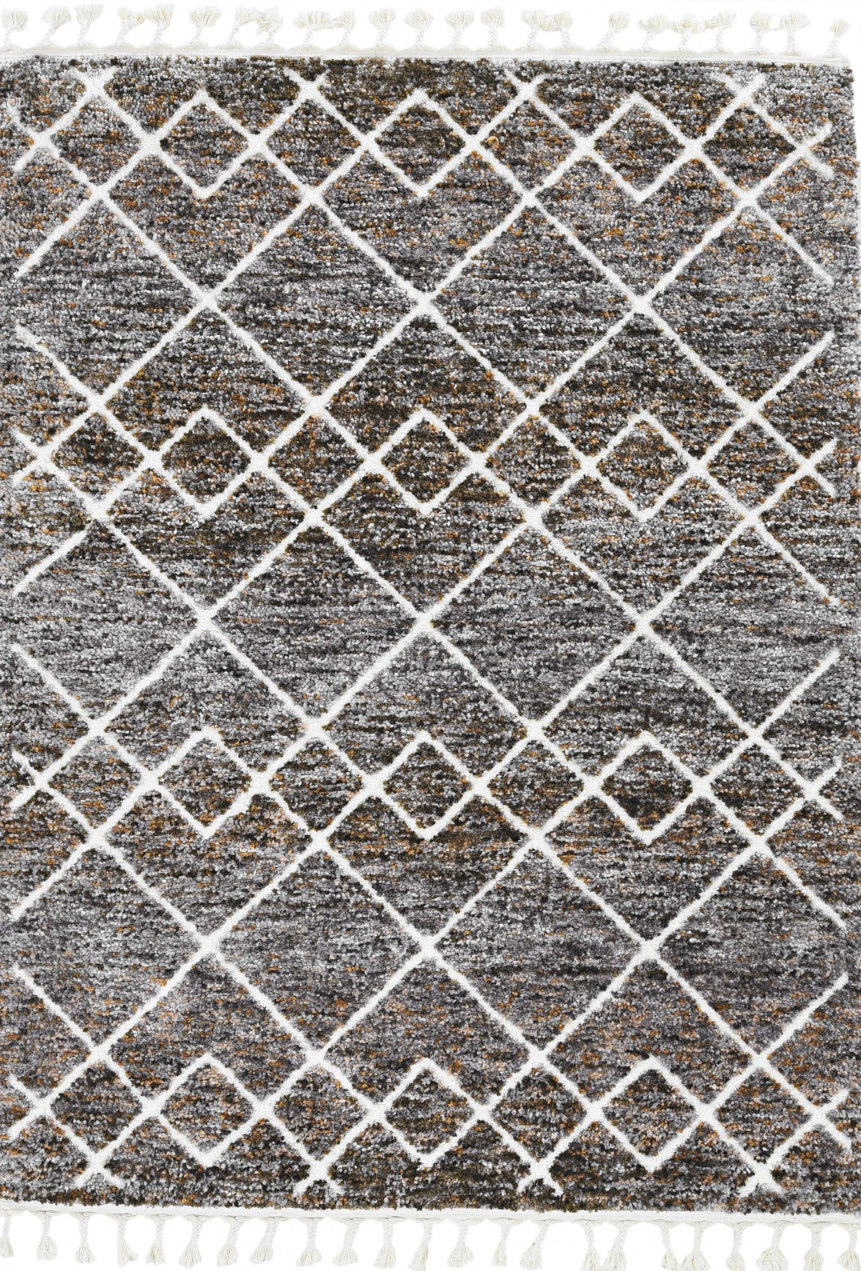 2' x 7' Mocha Geometric Diamond Runner Rug with Fringe - Image 2