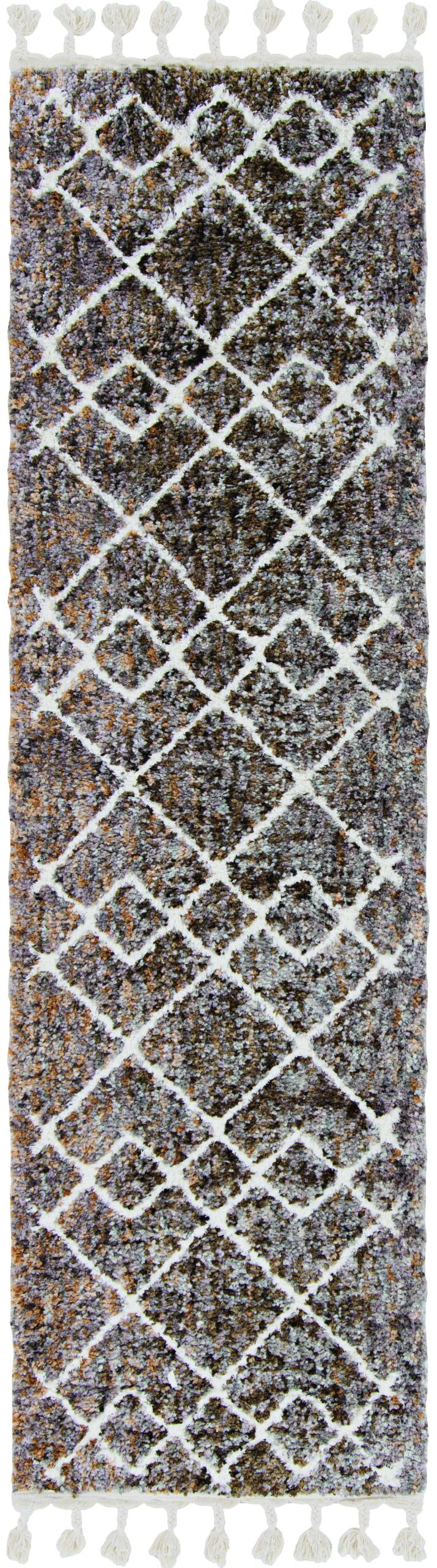 2' x 7' Mocha Geometric Diamond Runner Rug with Fringe - Image 4