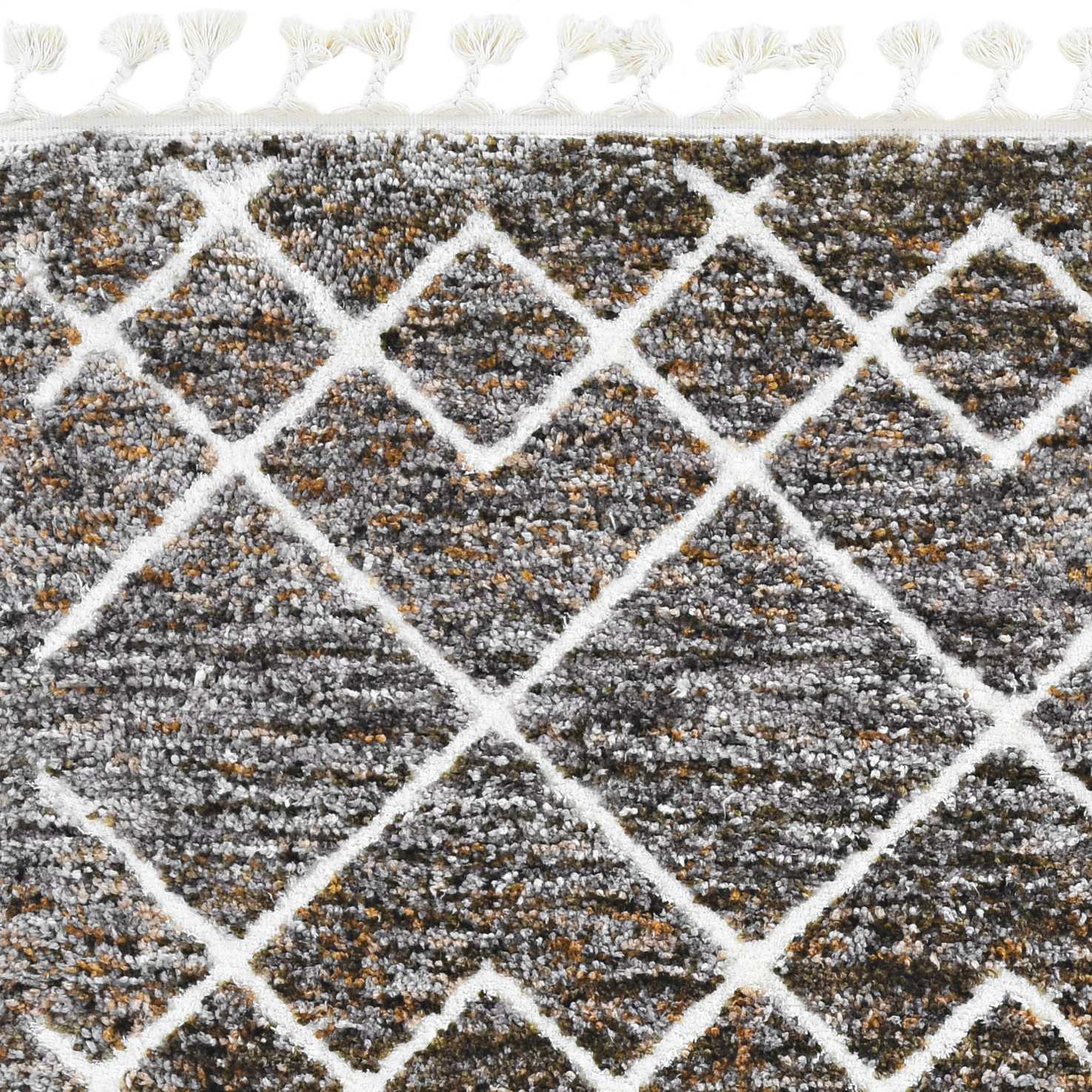 2' x 7' Mocha Geometric Diamond Runner Rug with Fringe - Image 5