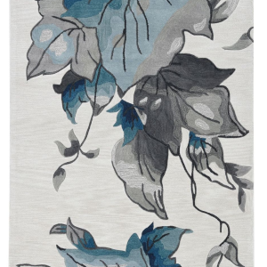 3' x 5' Ivory Blue Oversized Leaves Area Rug