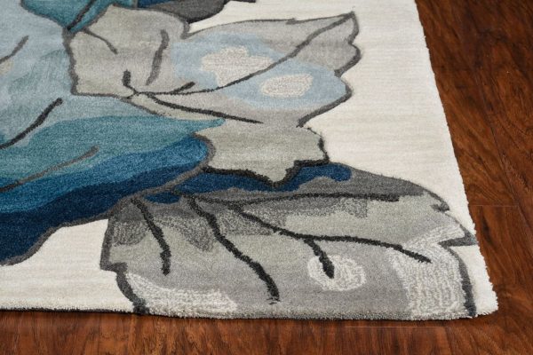 3' x 5' Ivory Blue Oversized Leaves Area Rug - Image 3