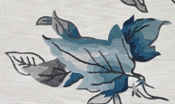 3' x 5' Ivory Blue Oversized Leaves Area Rug - Image 5