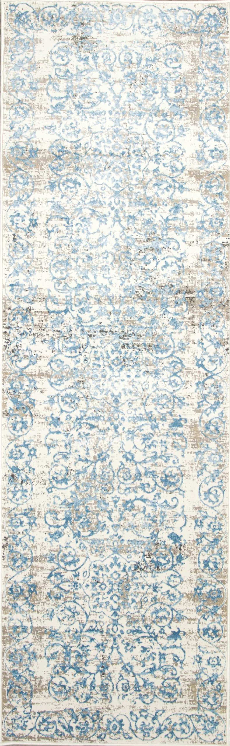 7' X 10' Ivory Blue Floral Vines Area Rug
