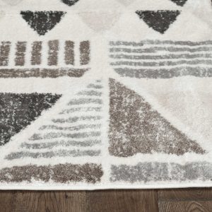 8' Ivory Mocha Machine Woven Geometric Indoor Runner Rug