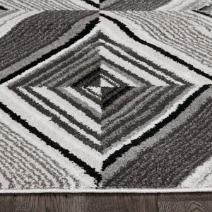 8' Grey Mocha Machine Woven Geometric Illusion Indoor Runner Rug