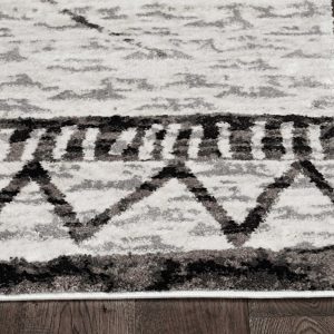 8' Ivory Mocha Machine Woven Geometric Tribal Indoor Runner Rug