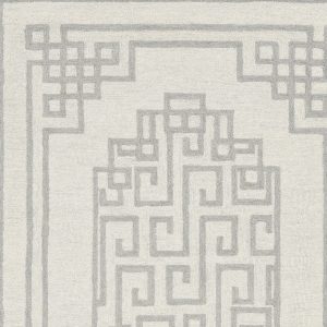 3' x 5' Ivory Grey Geometric Bordered Wool Area Rug