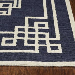 2'x4' Navy Blue Ivory Hand Tufted Greek Key Medallion Indoor Accent Rug