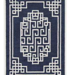 5'x7' Navy Blue Ivory Hand Tufted Bordered Greek Key Indoor Area Rug