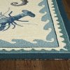 3'x5' Ivory Teal Hand Hooked UV Treated Coastal Sea Life Indoor Outdoor Area Rug - Image 3