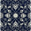 2'x3' Navy Blue Hand Hooked UV Treated Floral Vines Indoor Outdoor Accent Rug - Image 2
