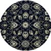 2'x3' Navy Blue Hand Hooked UV Treated Floral Vines Indoor Outdoor Accent Rug - Image 4