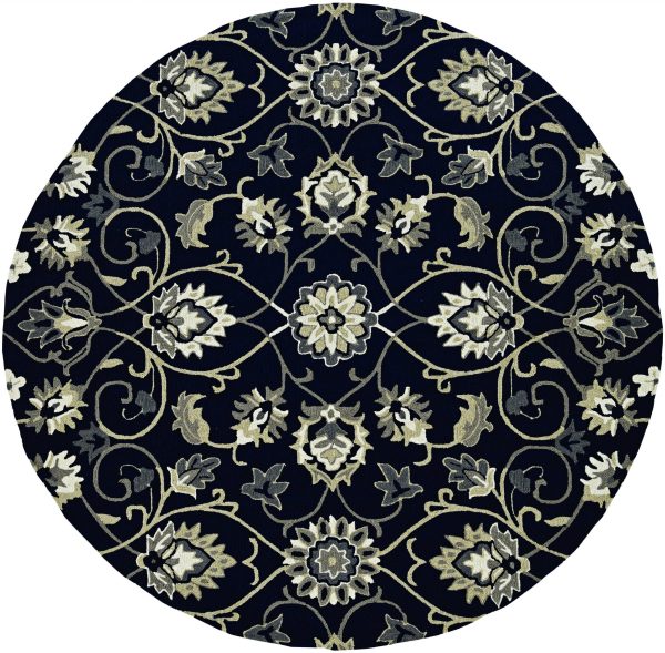 2'x3' Navy Blue Hand Hooked UV Treated Floral Vines Indoor Outdoor Accent Rug - Image 4